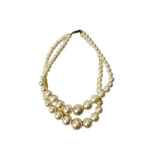 Vintage 2 Strand Chunky Pearl Statement Necklace